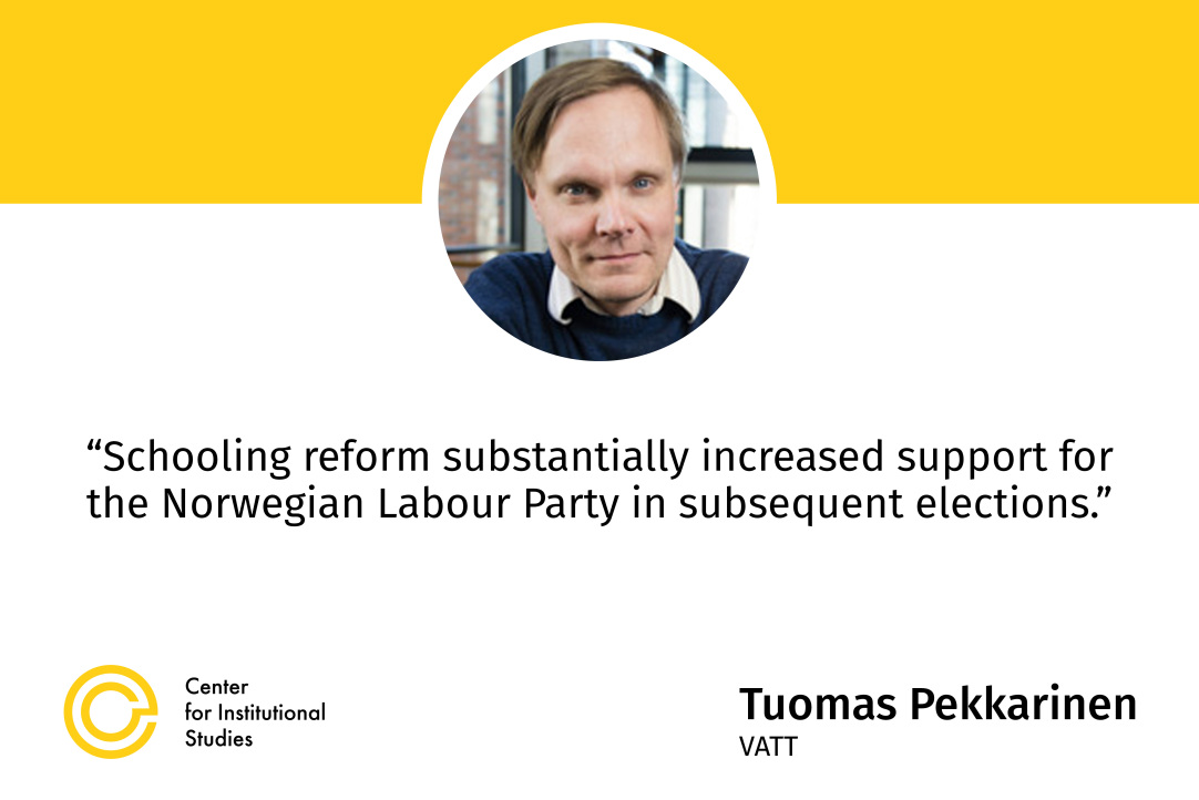 CInSt Research Seminar &quot;The making of social democracy: The economic and electoral consequences of Norway’s 1936 folk school reform&quot;: Tuomas Pekkarinen (VATT)